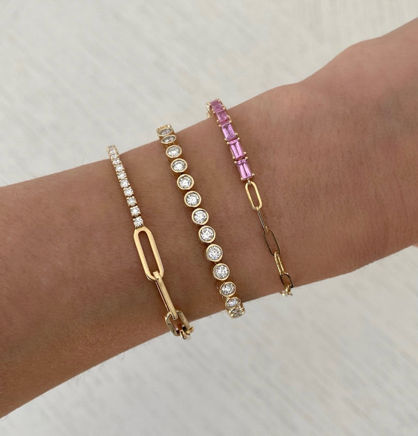 50/50 PAPERCLIP CHAIN AND PINK SAPPHIRE BRACELET