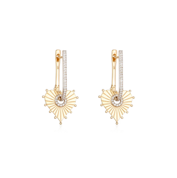 Pave Diamond and Fluted Heart Drop Earrings